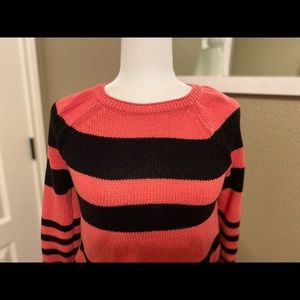 Loft Black and Pink Striped Sweater Size XS